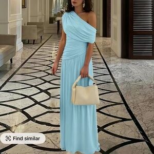 Elegant One-Shoulder Blue Dress